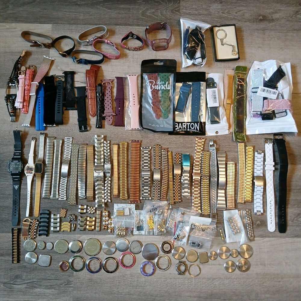 Bulk Watch Parts 100+ Lot Straps Bands Cases Expansion Mesh Craft Hardware Scrap